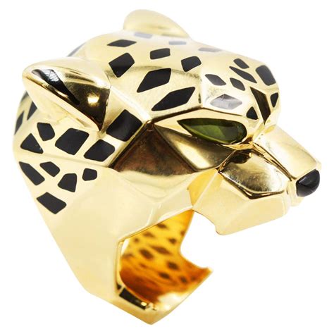 panthère de cartier ring yellow gold lacquer peridots onyx|1990s Cartier 18ct Yellow Gold Panthere De Cartier Ring 64.